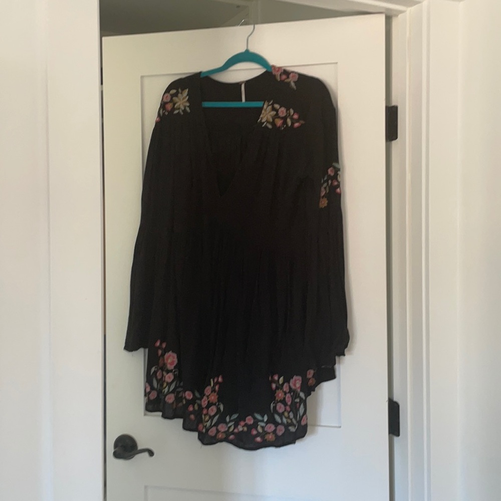 Free People Black, Long Sleeved Dress with Floral Print